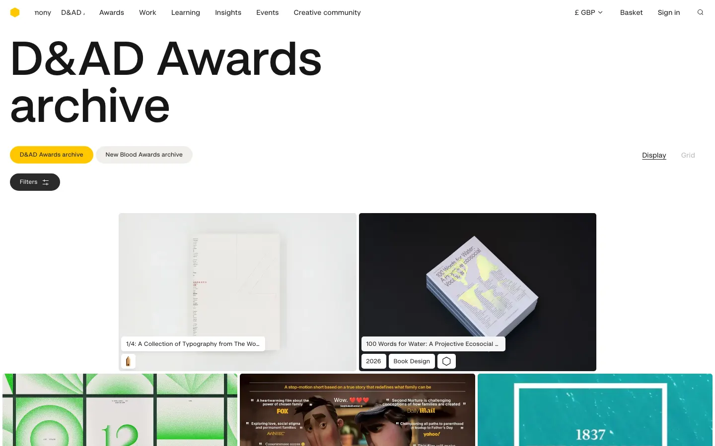 D&AD Awards Archive screenshot