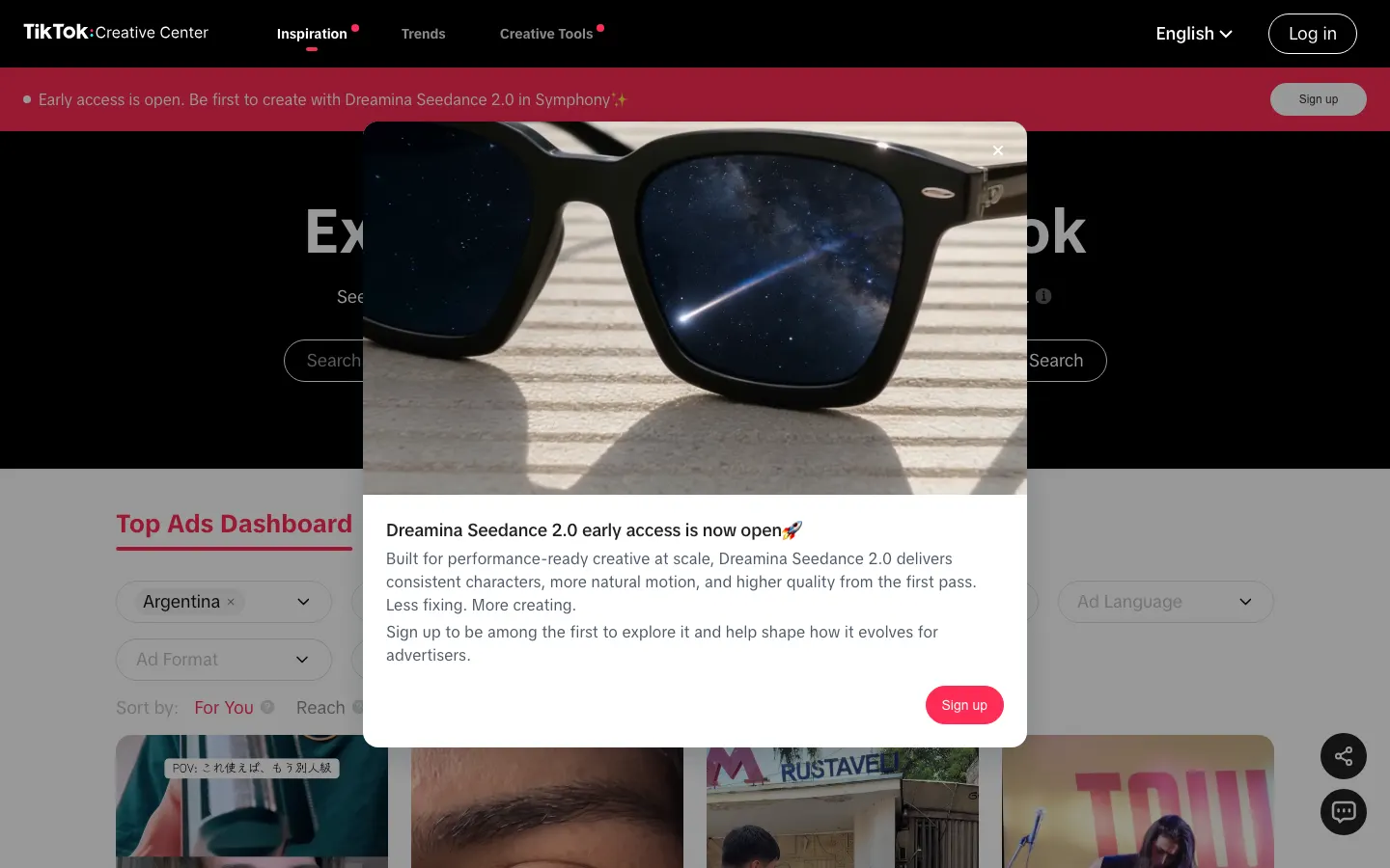 TikTok Creative Center screenshot